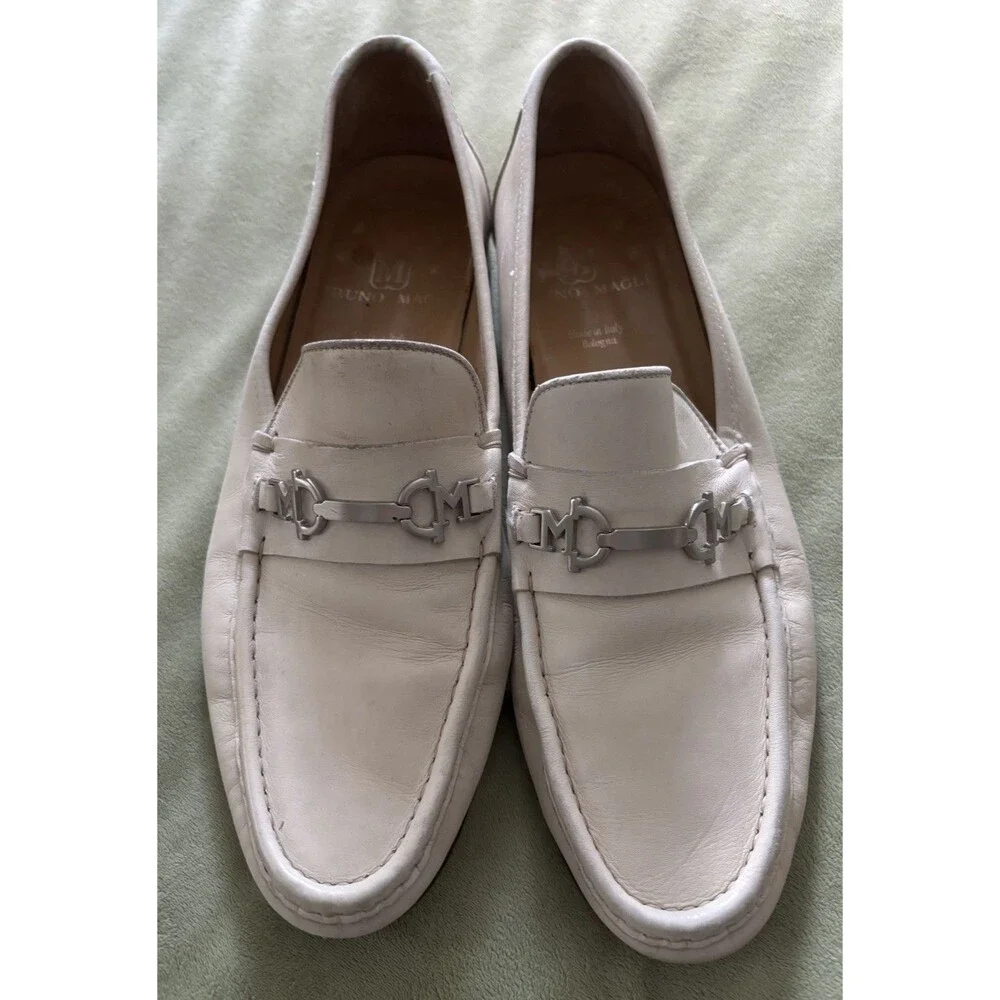 Bruno Magli Men’s Beige Leather Slip-On Loafer Flats Comfort Round Toe 11.5